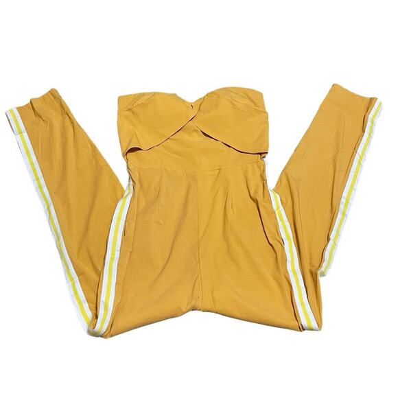 UNIQ Strapless Zipper Back Ankle Length Jumpsuit Romper Mustard Yellow Large NWT - Picture 2 of 9